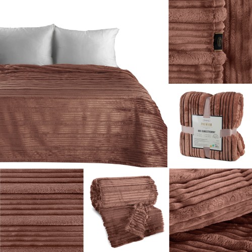 Koc Wytłaczany 200x220 Eurofirany NINA mocha Na Prezent Flano 260 GSM