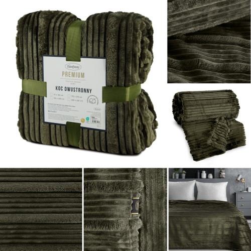Koc Wytłaczany 150x200 Eurofirany NINA oliwkowy Na Prezent Flano 260 GSM