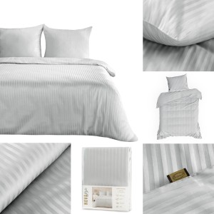 Pościel Bawełniana W Prążki 140x200 VERA srebrny Komplet Eurofirany Hotelowa