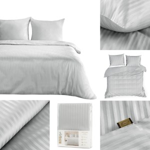 Pościel Bawełniana W Prążki 160x200 VERA srebrny Komplet Eurofirany Hotelowa