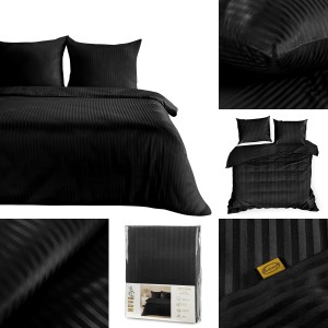 Pościel Bawełniana W Prążki 160x200 VERA czarny Komplet Eurofirany Hotelowa