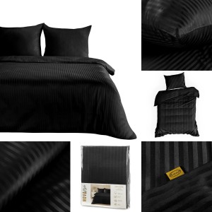 Pościel Bawełniana W Prążki 140x200 VERA czarny Komplet Eurofirany Hotelowa