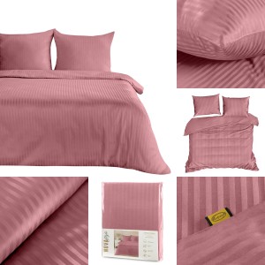 Pościel Bawełniana W Prążki 200x220 VERA różowy Komplet Eurofirany Hotelowa