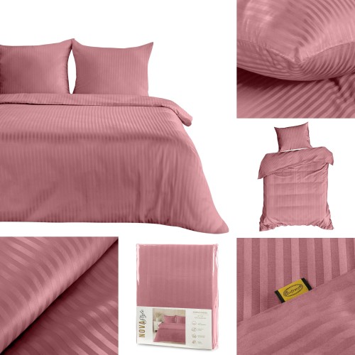 Pościel Bawełniana W Prążki 140x200 VERA różowy Komplet Eurofirany Hotelowa