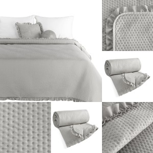 Narzuta Na Łóżko 170x210 Z Falbaną Srebrna Eurofirany Pikowana Kapa Koc