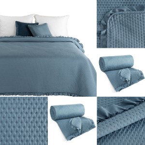 Narzuta Na Łóżko 170x210 Z Falbaną Granatowa Eurofirany Pikowana Kapa Koc