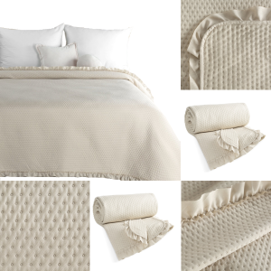 Narzuta Na Łóżko 170x210 Z Falbaną Beżowa Eurofirany Pikowana Kapa Koc