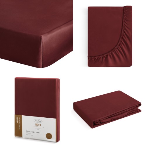 Prześcieradło z Gumką 160x200 +30cm NOVA 3 burgund Eurofirany 100% Bawełna