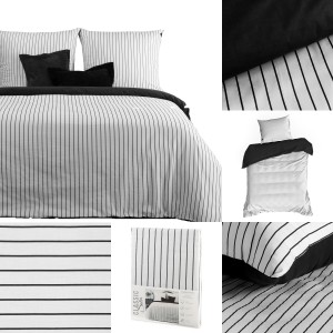 Pościel Satynowa 140x200 RAYA biały+czarny Eurofirany Dwustronna W Paski