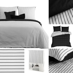Pościel Satynowa 220x200 RAYA biały+czarny Eurofirany Dwustronna W Paski
