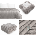 Koc Narzuta Flano 200x220 Eurofirany SOFT beż Na Prezent Pasy 300gsm