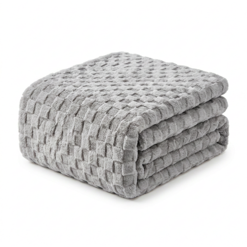 Koc Mikrofibra 200x220 Wytłaczany Kostka Srebrny 250gsm Gruby Duży Ciepły 3D