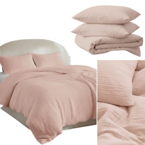 Pościel Bawełniana 220x200 MUŚLIN Pudrowa Komplet Muślinowy 100% Bawełna