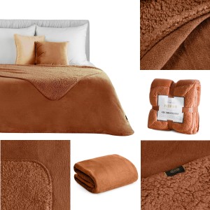 Koc Dwustronny 170x210 Polar Bukla TEDY ceglany Eurofirany Sherpa Baranek