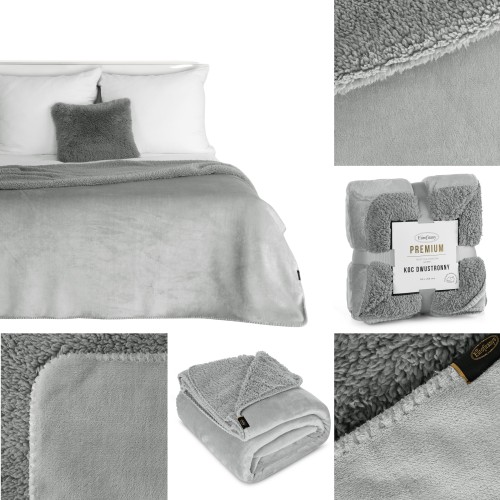 Koc Dwustronny 170x210 Polar Bukla TEDY srebrny Eurofirany Sherpa Baranek