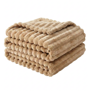 Koc Wytłaczany 160x200 Eurofirany PASY beżowy 400 gsm Gruby Ciepły 3D