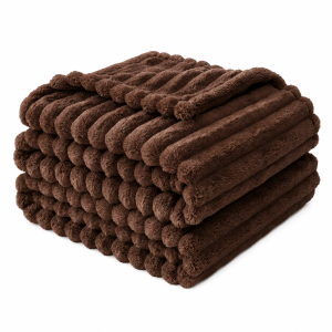 Koc Wytłaczany 160x200 Eurofirany PASY brązowy 400 gsm Gruby Ciepły 3D