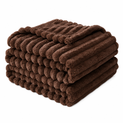 Koc Wytłaczany 160x200 Eurofirany PASY brązowy 400 gsm Gruby Ciepły 3D