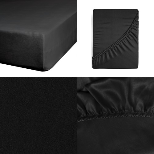 Prześcieradło Z Gumką JERSEY 160x200+25cm czarne Grube Kolory Miękkie