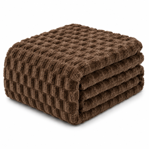 Koc Mikrofibra 200x220 Wytłaczany Kostka Brązowy 250gsm Gruby Duży Ciepły 3D