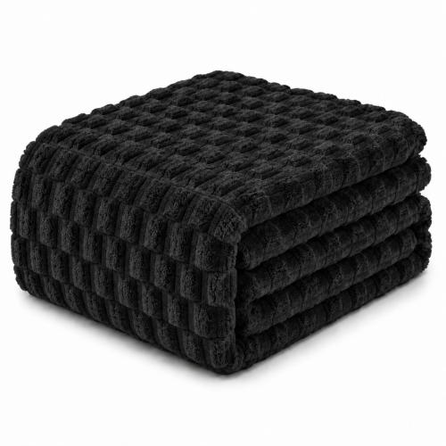 Koc Mikrofibra 160x200 Wytłaczany Kostka Czarny 250gsm Gruby Ciepły 3D
