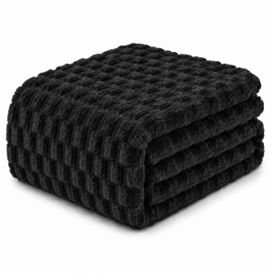 Koc Mikrofibra 200x220 Wytłaczany Kostka Czarny 250gsm Gruby Ciepły 3D