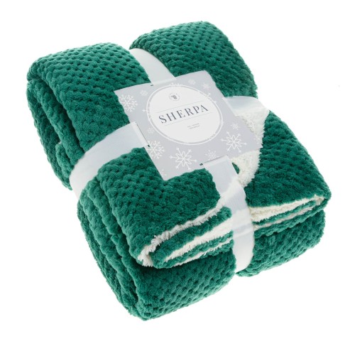 Koc Z Mikrofibry 150x200 SHERPA b. zieleń Ciepły Gruby Miękki Na Prezent Pled