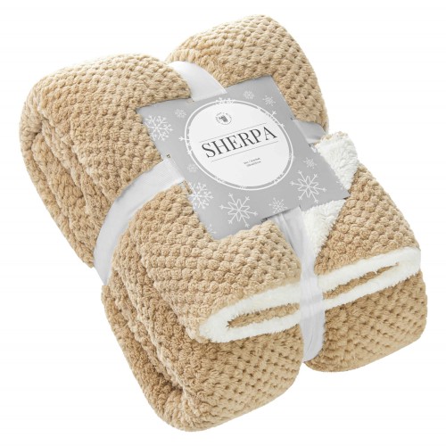 Koc Z Mikrofibry 150x200 SHERPA beżowy Ciepły Gruby Miękki Na Prezent Pled