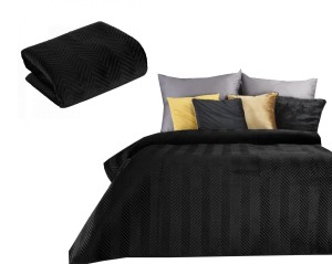 Narzuta Na Łóżko 170x210 Eurofirany SOFIA czarna Welwet Pikowana Jodełka