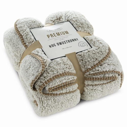 Koc Narzuta 170x210 Bukla KOALA beż+biały Sherpa Eurofirany Gruby 250gsm