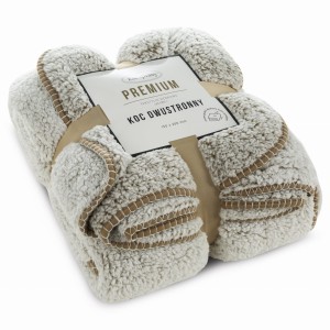 Koc Narzuta 200x220 Bukla KOALA beż+biały Sherpa Eurofirany Gruby 250gsm