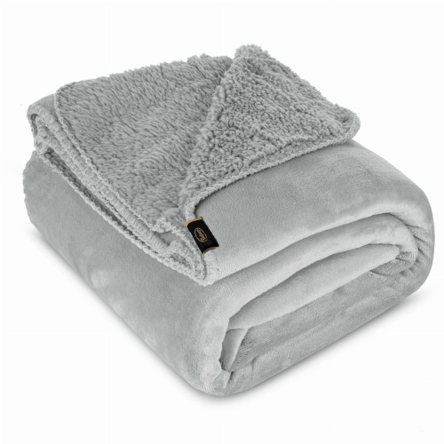 Koc Dwustronny 200x220 Polar Bukla TEDY srebrny Eurofirany Sherpa Baranek