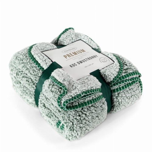 Koc Narzuta 150x200 Bukla KOALA zielony+biały Sherpa Eurofirany Gruby 250gsm