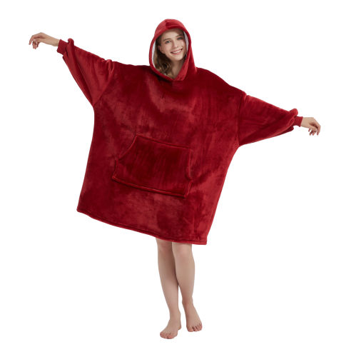 Kocobluza z Kapturem HOODIE Bordowa Na Prezent 2w1 Z Kapturem Ciepła Koc