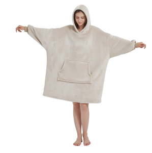 Kocobluza z Kapturem HOODIE Beżowa Na Prezent 2w1 Z Kapturem Ciepła Koc
