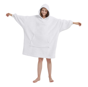 Kocobluza z Kapturem HOODIE Biała Na Prezent 2w1 Z Kapturem Ciepła Koc