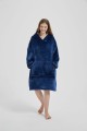 Kocobluza z Kapturem HOODIE Granatowa Na Prezent 2w1 Z Kapturem Ciepła Koc