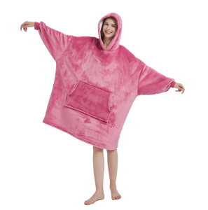 Kocobluza z Kapturem HOODIE Pudrowa Na Prezent 2w1 Z Kapturem Ciepła Koc