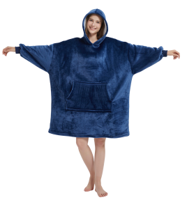 Kocobluza z Kapturem HOODIE Granatowa Na Prezent 2w1 Z Kapturem Ciepła Koc