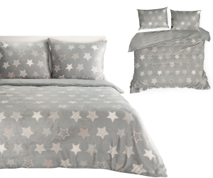 Pościel Z Mikrofibry 160x200 FLANO STAR srebrny+biały Eurofirany Ciepła Na Zimę