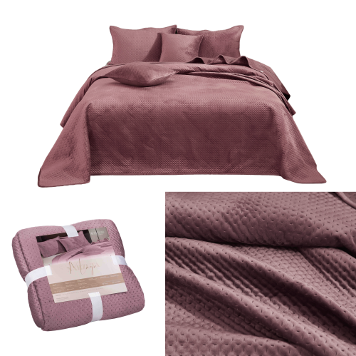 Narzuta Na Łóżko 240x260 Welwet MAYA c. pudrowy Welwetowa Pikowana Kapa