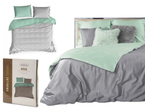 Eurofirany Pościel 200x220 Bawełna Satynowa Dwustronna NOVA srebrny+mięta
