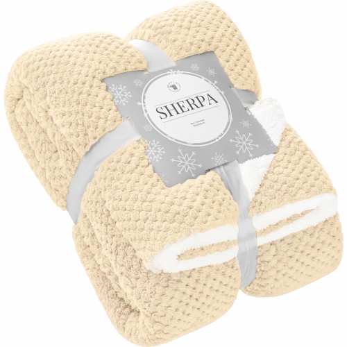Koc Z Mikrofibry 150x200 SHERPA j. beżowy Ciepły Gruby Miękki Na Prezent Pled